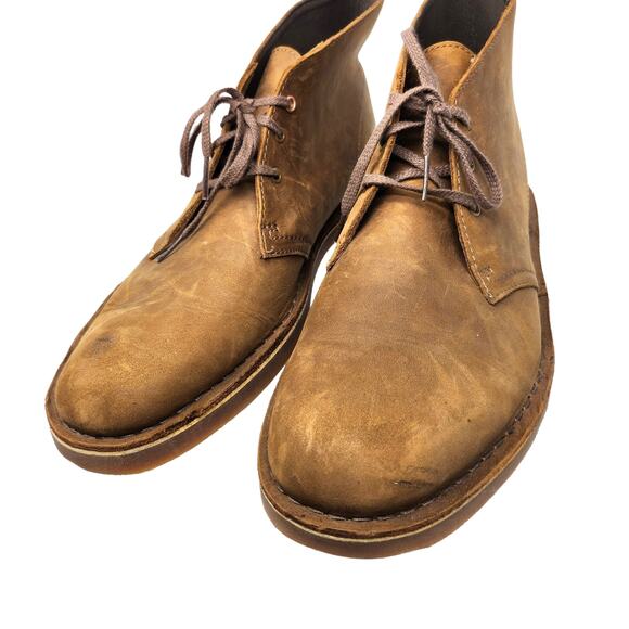 Clarks Bushacre Boots 12 Brown Tan Sand Distressed Desert Chukka Leather Beeswax - Picture 4 of 10